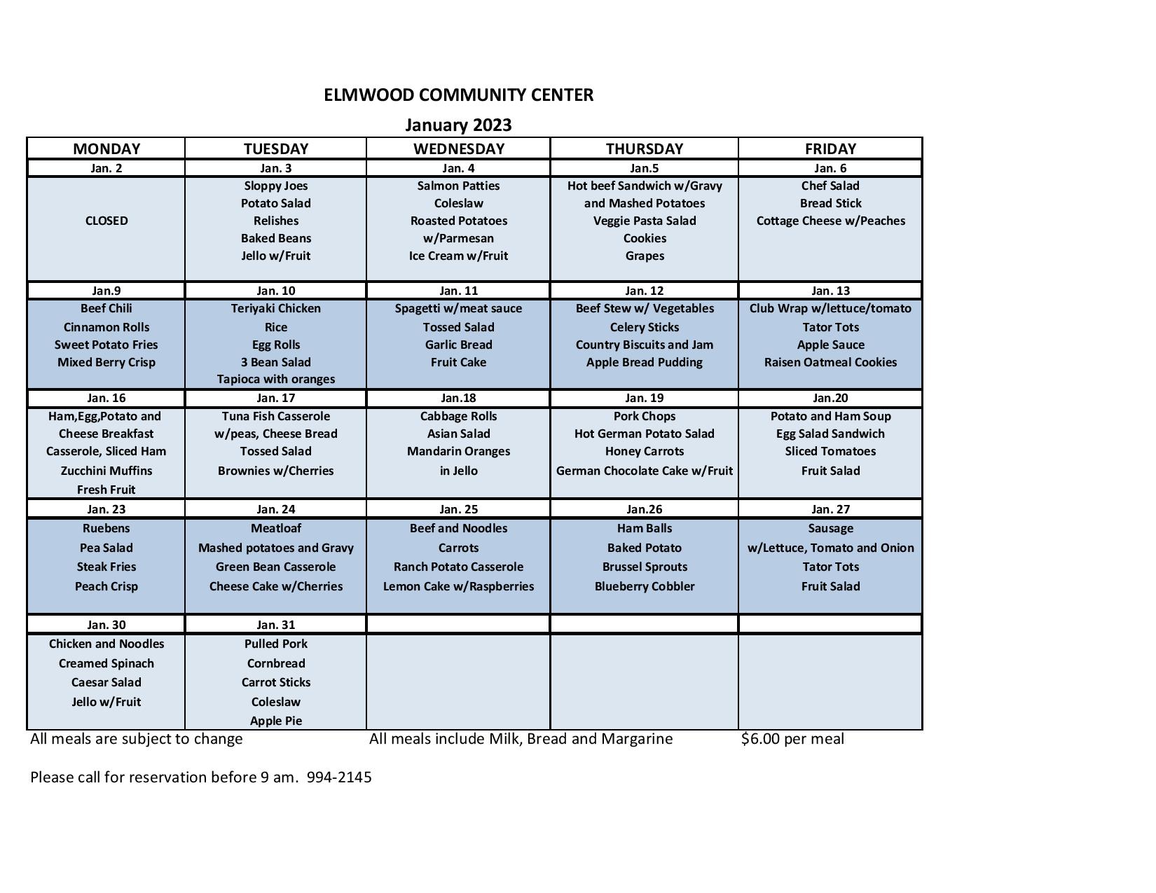community center menu 12023