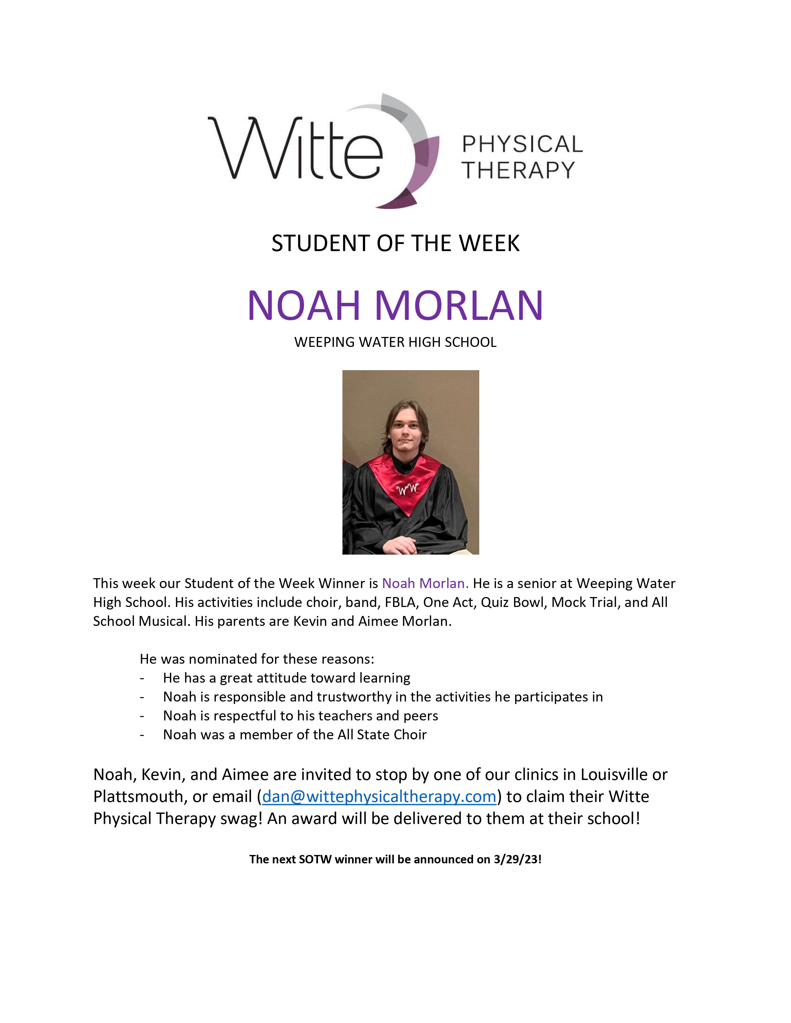 Student of the Week Selection 1