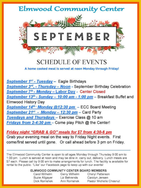 2026 09 02 ECC Schedule of events