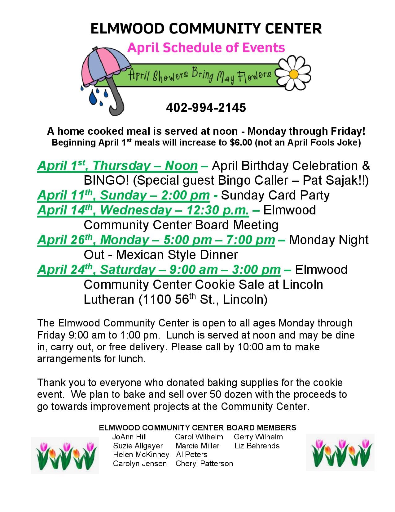 Community Center April calendar
