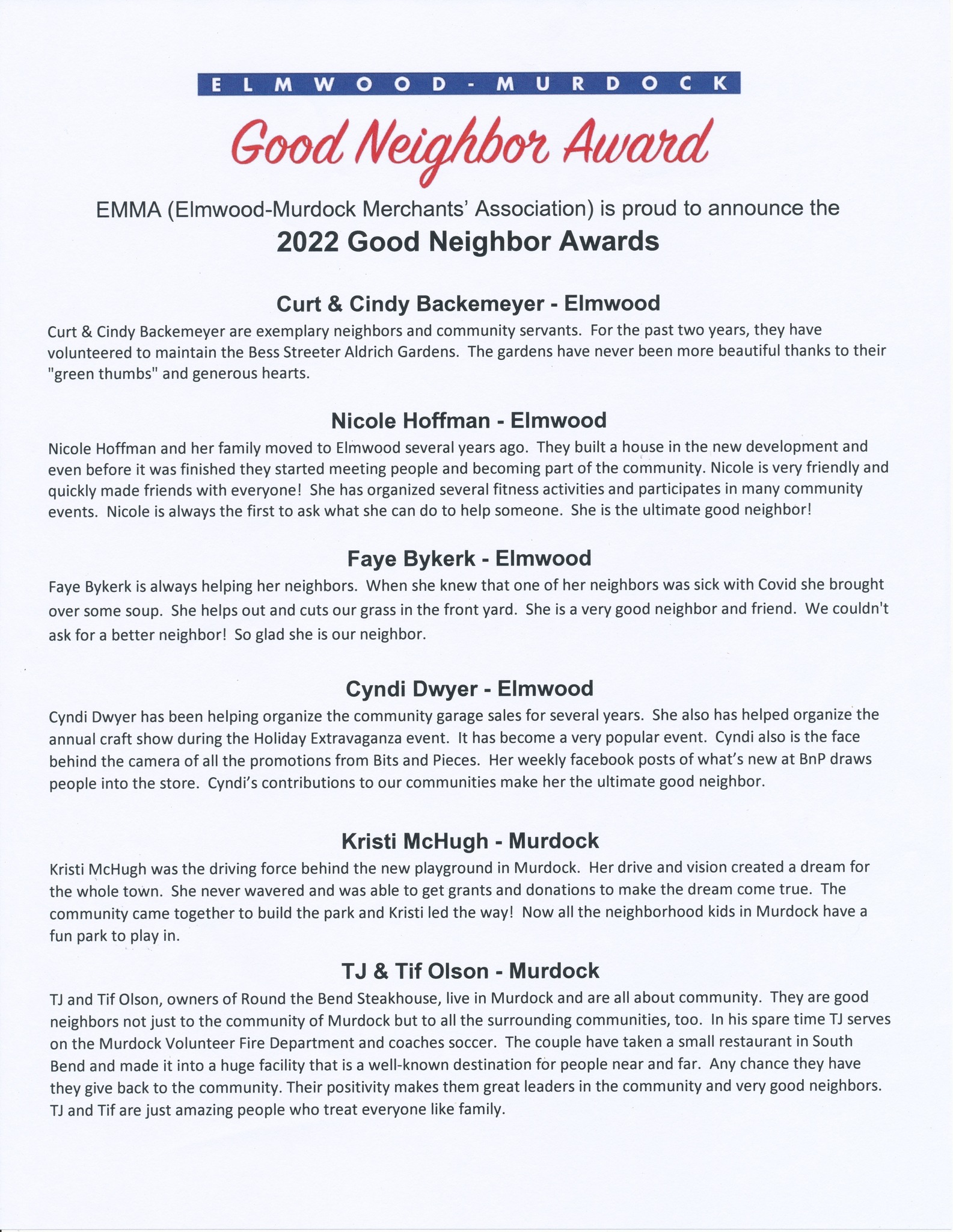Good Neighbor 2022 winners