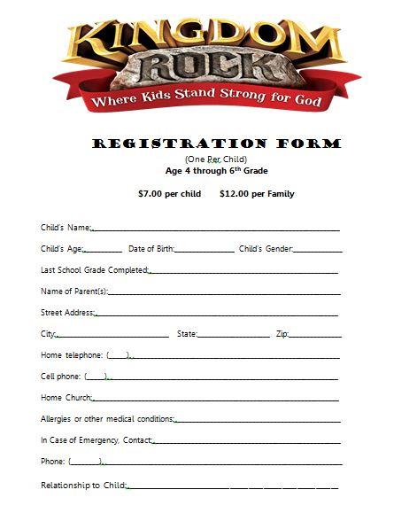 Kingdom Rock Registration form