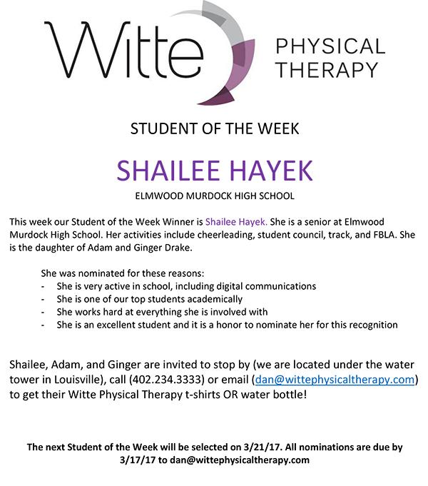 ShaileeHayek WitteStudentofweek