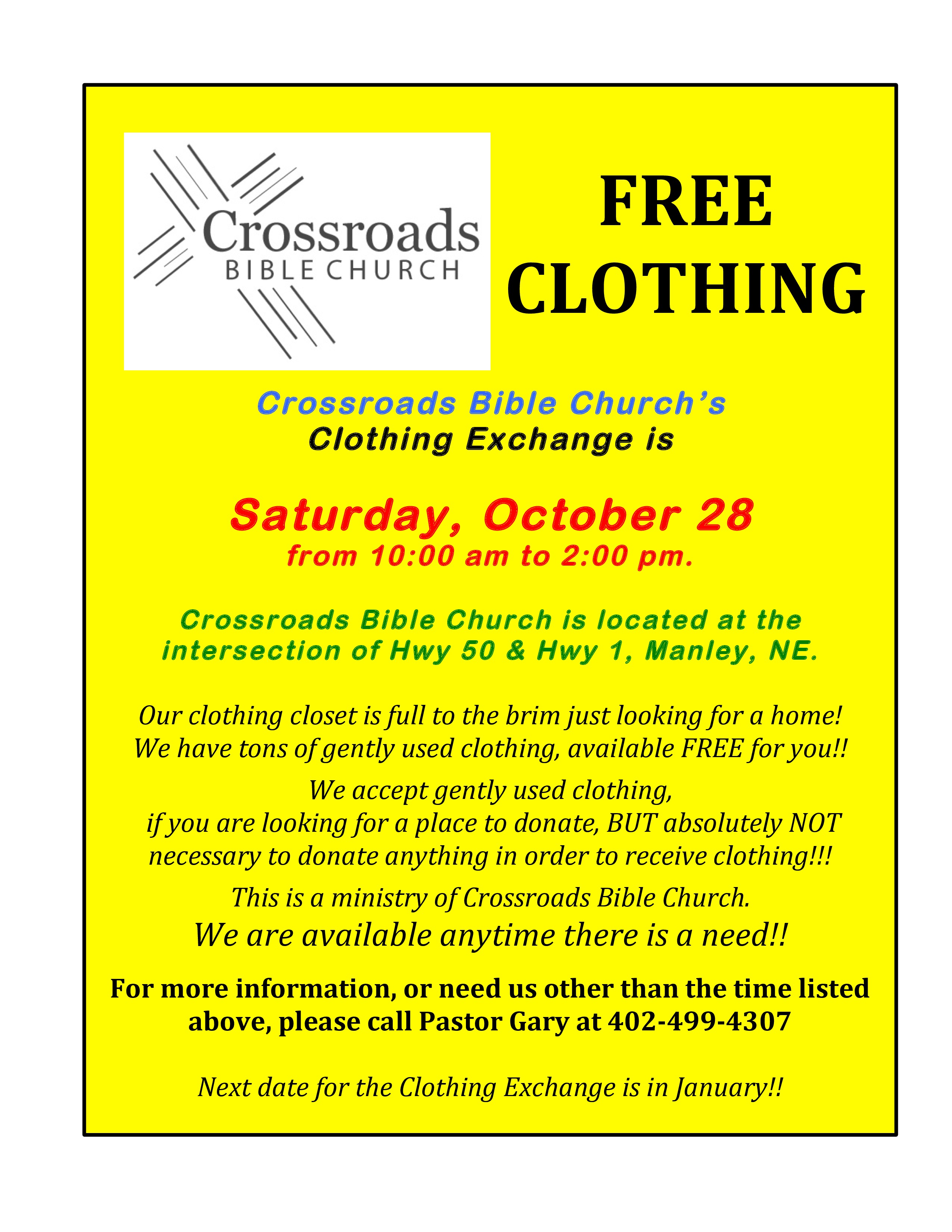 Crossroads Bible Clothing Exchange Infomation page 0