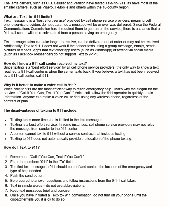 Southeast Region 911 Text to 911 FAQ 2