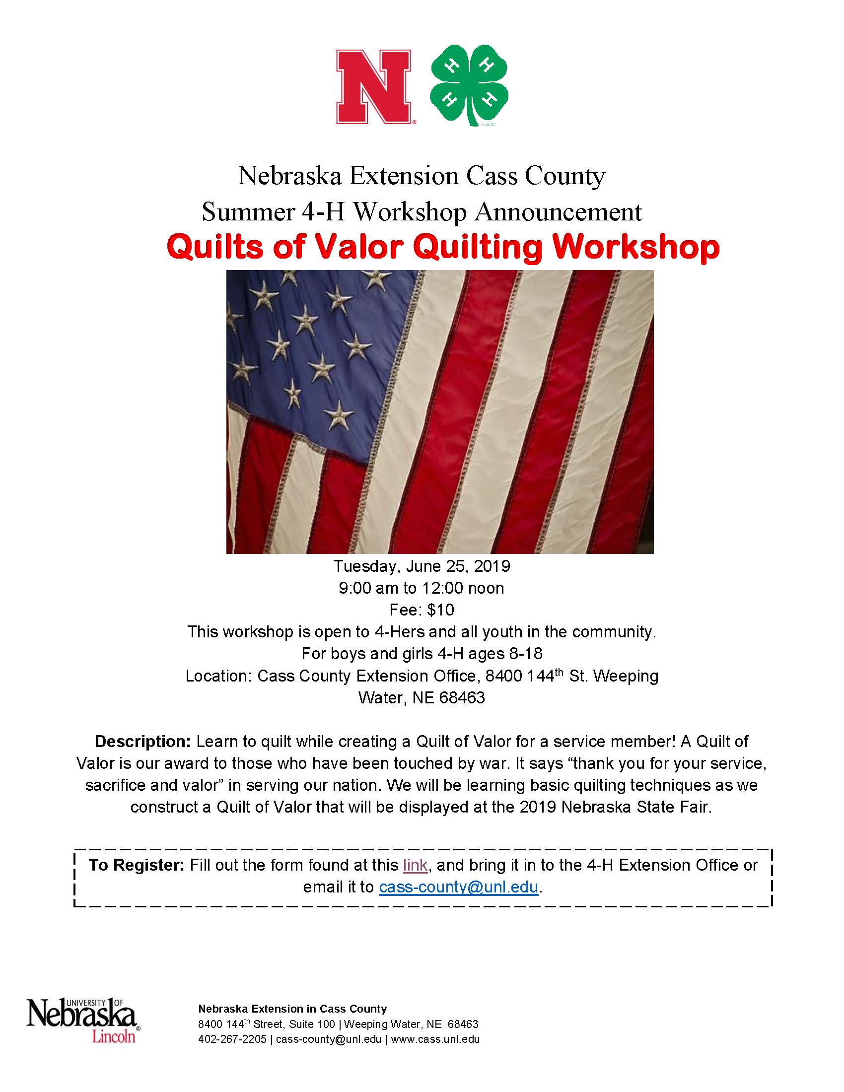 2019 Quilt of Valor Quilting Workshop