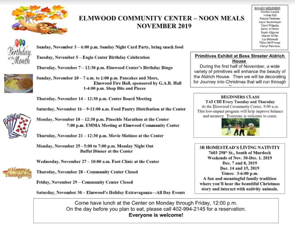 Elmwoodcommunitycenter calender nov 2019