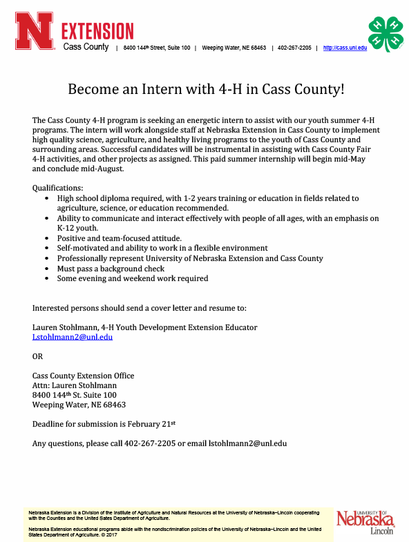2020 Summer Intern call letter