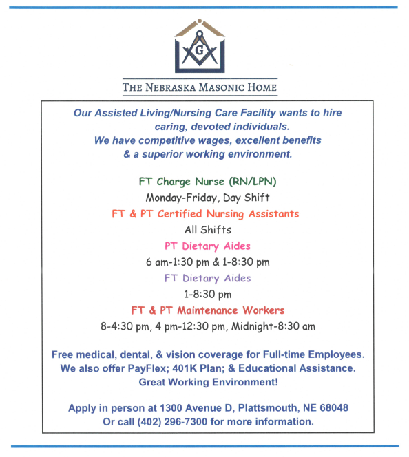 masonic home nursing help wanted