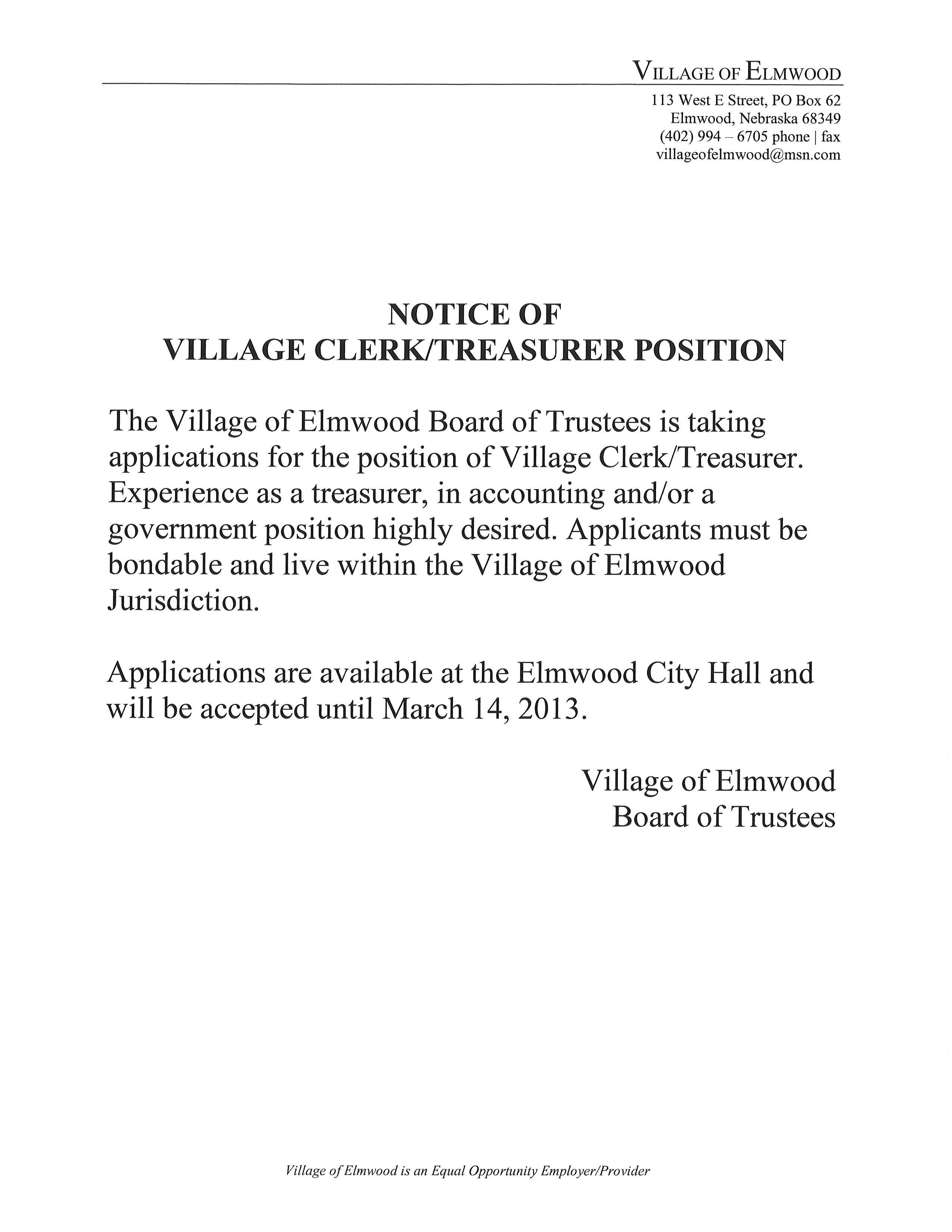 Posting for_Village_Clerk_position