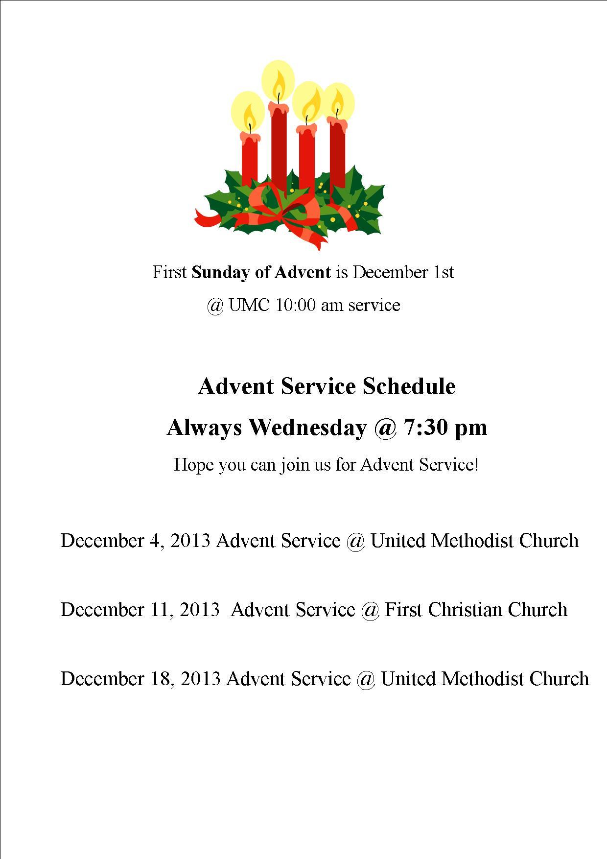 Advent Service schedule 2013